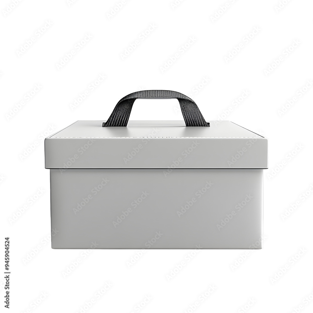 A sleek and modern square cake box with a built-in handle, isolated on a transparent background. A sleek and modern square cake box with a built-in handle, isolated on a transparent background.