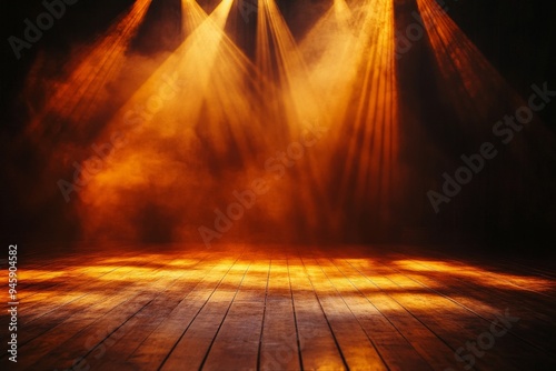 Wooden Floor with Spotlight Beams.