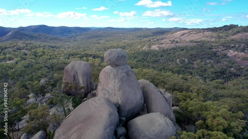 Aerial view of the rugged granite formations and tranquil forest in Girraween National Park, Stanthorpe, Australia. photo