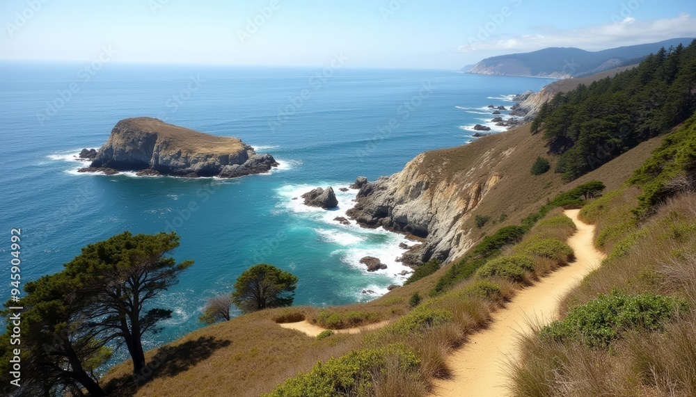 Exploring coastal beauty on a serene cliffside trail Exploring coastal beauty on a serene cliffside trail