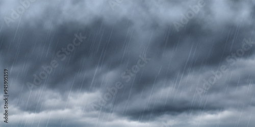 Dramatic autumn sky, It is raining, stormy clouds in dark sky, vector background