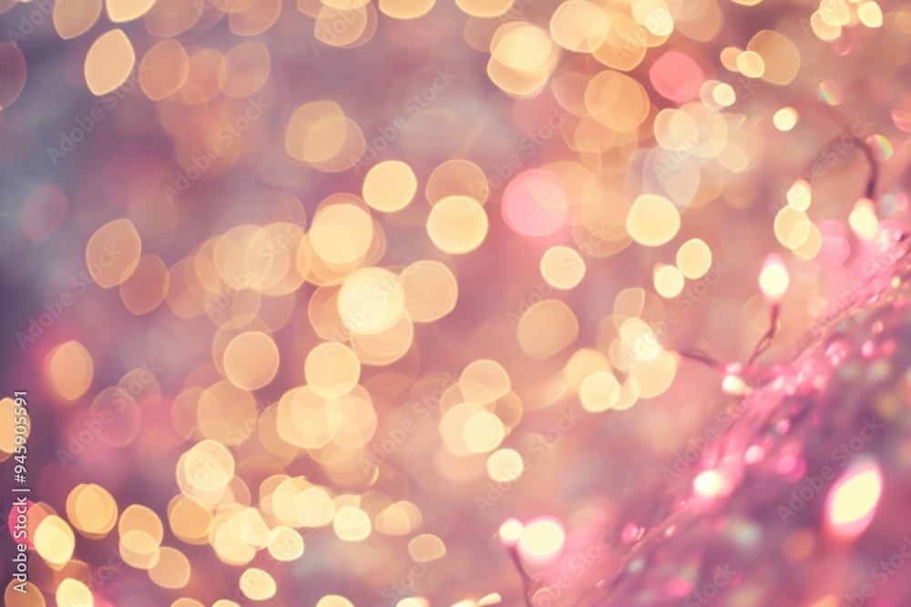Romantic Bokeh: Soft Pink Background with Golden Lights for Festive Celebrations