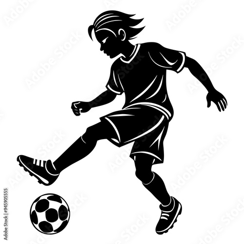 Silhouette boy kick soccer vector image