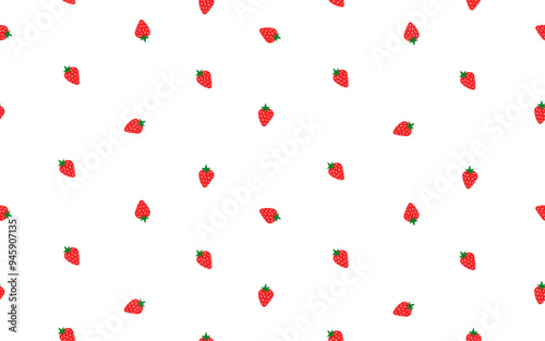 Hand Drawn Trendy Seamless Vector Pattern with Red Strawberries Isolated on a White Background. Cute Simple Endless Print with Red Tiny Strawberries. Sweet Fruits Print ideal for Wrapping Paper. 