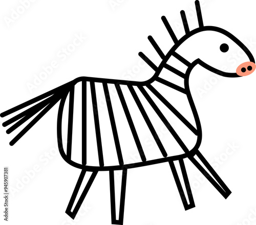 Childish animals. Doodle figure zebra characters. Cute fun children imagination. 