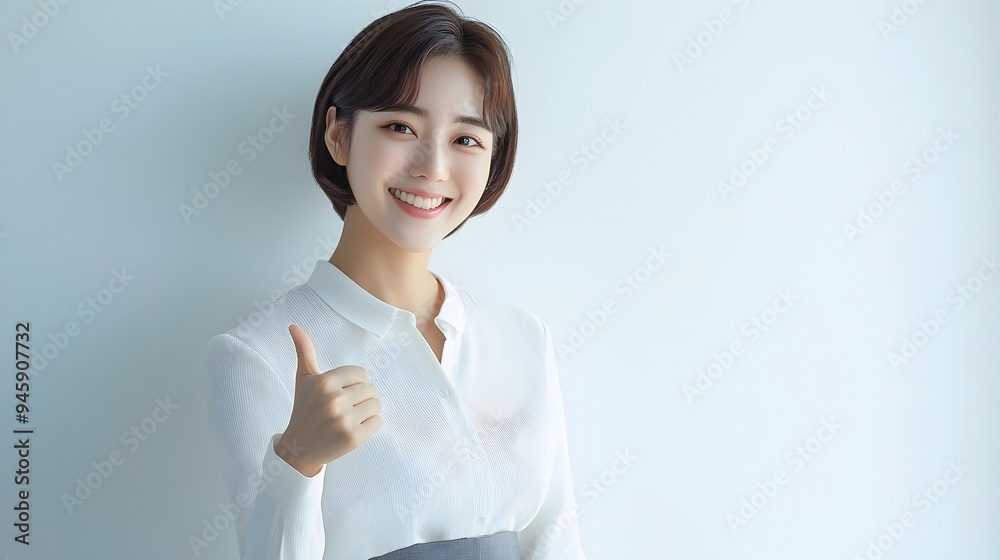 Confident and Joyful Young Asian Woman Smiling Happily in White Studio Confident and Joyful Young Asian Woman Smiling Happily in White Studio