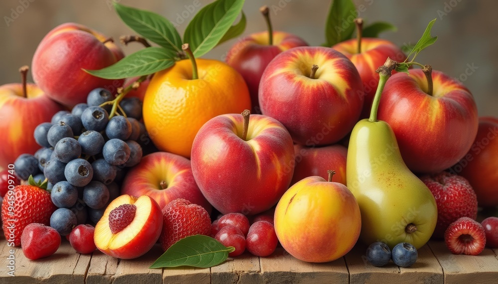 Vibrant fruit assortment fresh and ripe ready for a healthy snack Vibrant fruit assortment fresh and ripe ready for a healthy snack