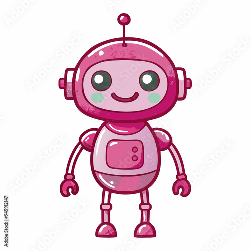 Cute robot cartoon icon character isolated, graphic design sign