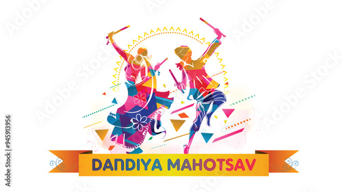 Modern trendy navratri dandiya dance, dandia raas, garba utsav and Durga Puja festival celebration background.