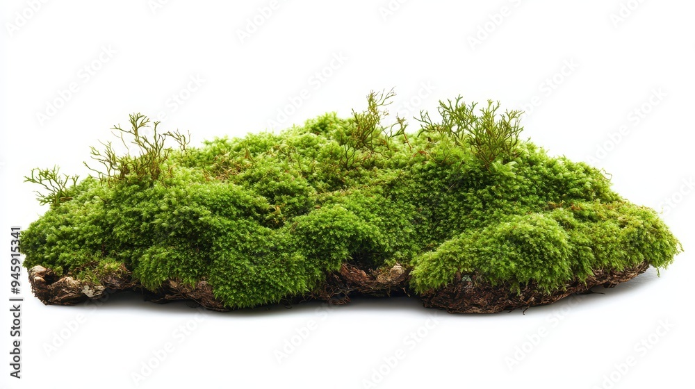 A lush green moss arrangement on a natural surface. A lush green moss arrangement on a natural surface.