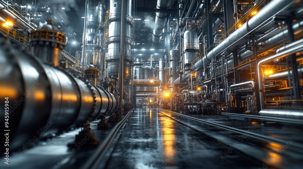 An industrial refinery's pipes and machinery symbolizing industry, engineering, and mechanical systems. An industrial refinery's pipes and machinery symbolizing industry, engineering, and mechanical systems.