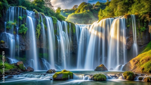 The falls have become a veil of silk, shimmering and undulating in the breeze, as if the rain has woven a fabric of enchantment that shimmers with an otherworldly beauty.