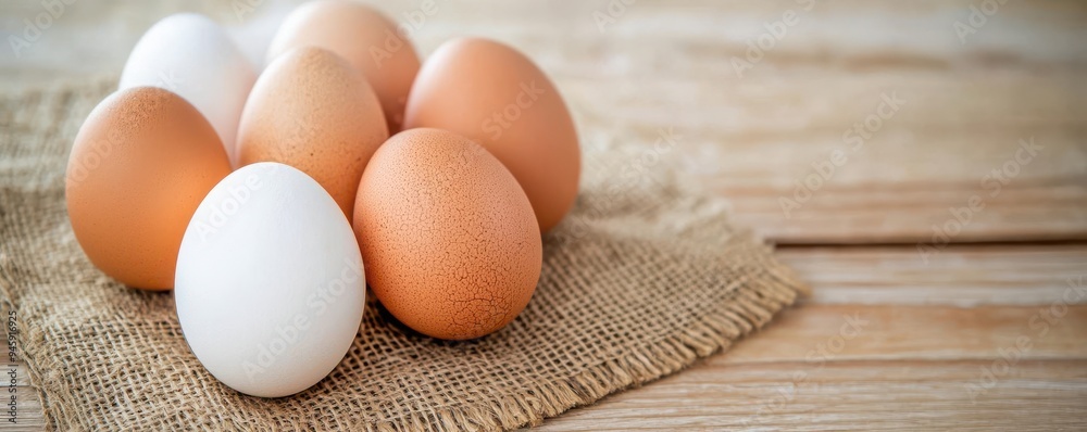 Fresh eggs arranged on a rustic surface, showcasing their natural colors and textures. Perfect for culinary and farm-themed projects. Fresh eggs arranged on a rustic surface, showcasing their natural colors and textures. Perfect for culinary and farm-themed projects.