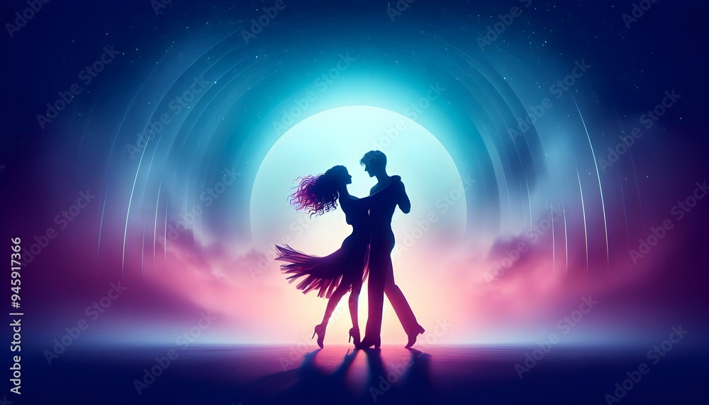 Fototapeta premium scenic view of a silhouette of a couple performing a dance