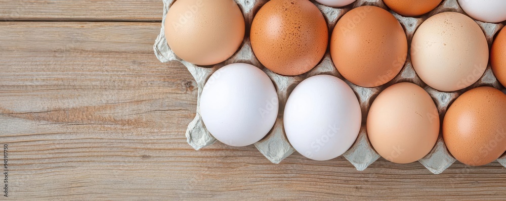 A collection of fresh eggs in a tray, showcasing various colors and textures, perfect for culinary or food-related themes. A collection of fresh eggs in a tray, showcasing various colors and textures, perfect for culinary or food-related themes.