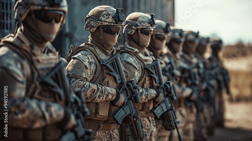 Soldiers of special forces lined up.