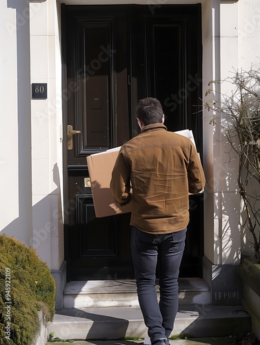 Wallpaper Mural Man delivering a large package to a residential doorstep Torontodigital.ca