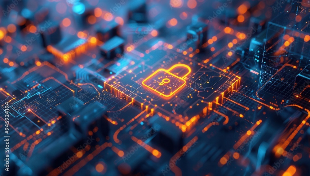 Smart City Security with Digital Map and Lock Icon. AI generated illustration Smart City Security with Digital Map and Lock Icon. AI generated illustration