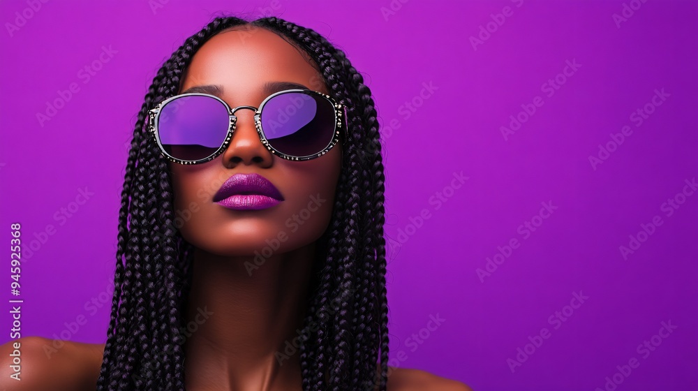 Stylish African American Woman with Long Braids and Sunglasses