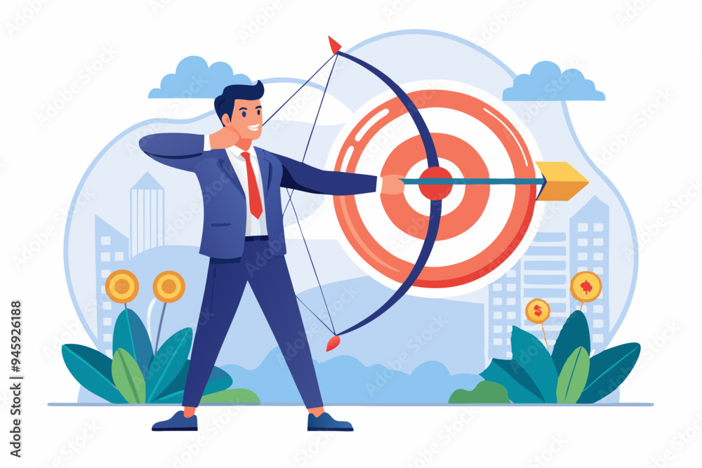 Target, goal or business objective, growth or achievement, aiming for purpose, ambition or aspiration to success, leadership or skill to achieve target concept, businessman archery aim to hit target.
Target, goal or business objective, growth or achievement, aiming for purpose, ambition or aspiration to success, leadership or skill to achieve target concept, businessman archery aim to hit target.