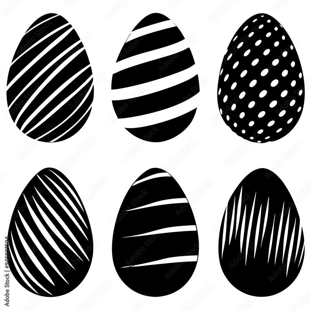 Beautiful black and white easter eggs with intricate designs Beautiful black and white easter eggs with intricate designs