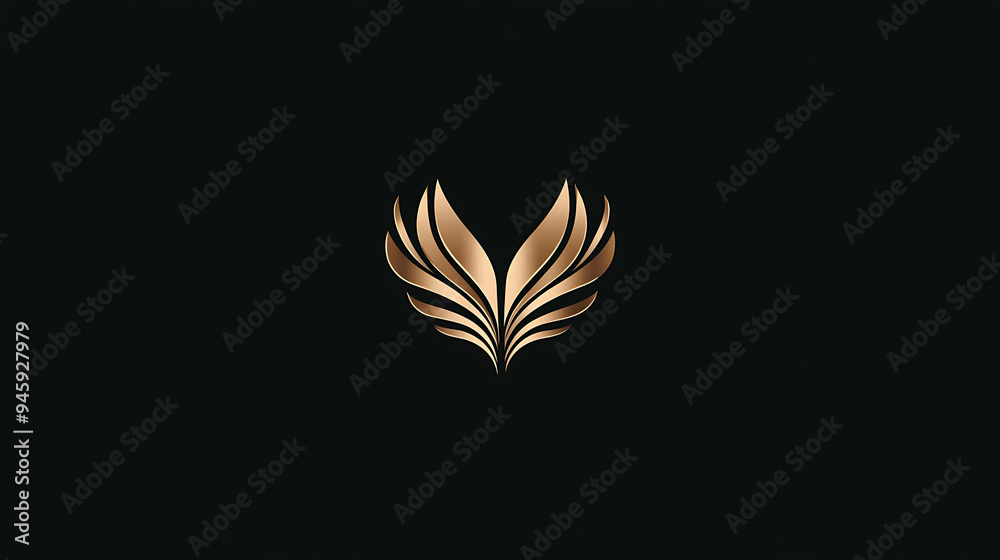 A golden wing logo on a black background. A golden wing logo on a black background.