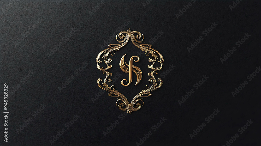 Golden ornate frame with the letter S inside. Golden ornate frame with the letter S inside.