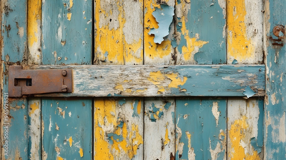 Weathered and worn rustic wooden door with peeling paint and grungy texture The old antique architectural detail creates a vintage classic atmosphere and concept for or background Weathered and worn rustic wooden door with peeling paint and grungy texture The old antique architectural detail creates a vintage classic atmosphere and concept for or background