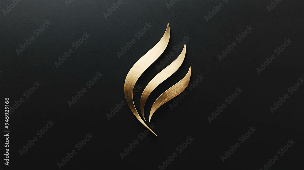 A golden abstract logo shaped like a flame. A golden abstract logo shaped like a flame.