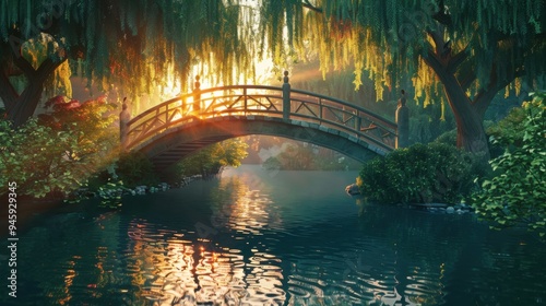 Arch bridges in Chinese gardens photo