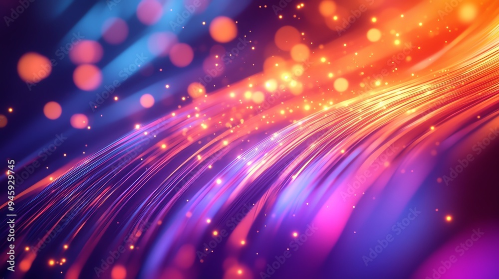 Obraz premium Vibrant abstract neon light trails with colorful bokeh, creating a dynamic and energetic visual effect. Perfect for modern and digital designs.