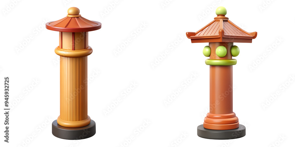 3D asian tall wooden column icon isolated on transparent background PNG file 3D asian tall wooden column icon isolated on transparent background PNG file