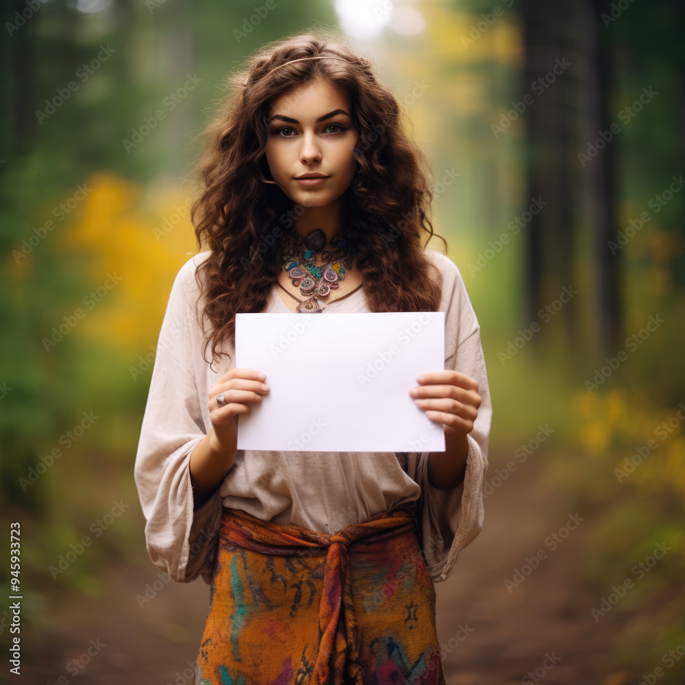 generated illustration of female hippie holding placard generated illustration of female hippie holding placard