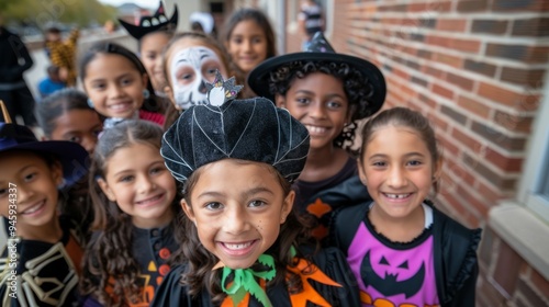 Portraits of cute smiling children dressed in Halloween costumes