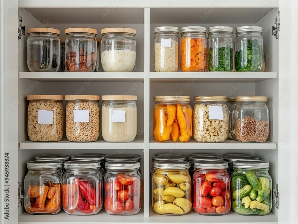 A clean and well organized kitchen pantry with labeled containers and sealed jars, emphasizing proper storage practices to prevent the growth of pathogens and ensure food safety A clean and well organized kitchen pantry with labeled containers and sealed jars, emphasizing proper storage practices to prevent the growth of pathogens and ensure food safety