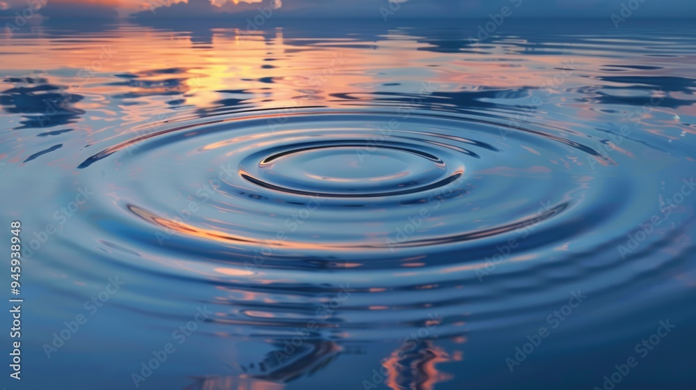Circles on water from a raindrop. Ripples on puddle, surface of river ...