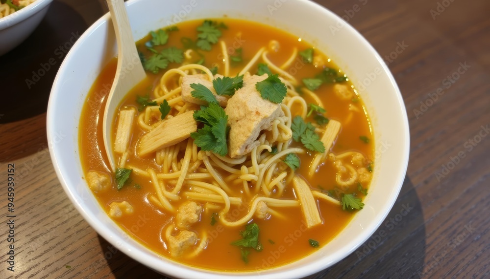A hearty bowl of noodle soup ready to warm your soul A hearty bowl of noodle soup ready to warm your soul