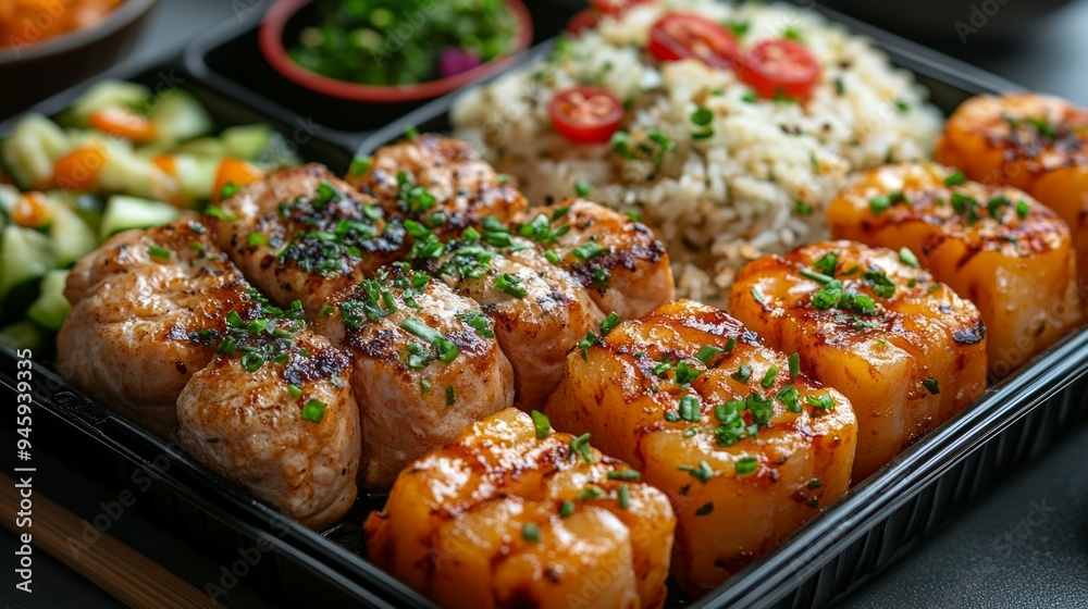 Top view various sushis, far eastern dishes, sushi, delicious chinese dishes and seafood, Food photography Top view various sushis, far eastern dishes, sushi, delicious chinese dishes and seafood, Food photography