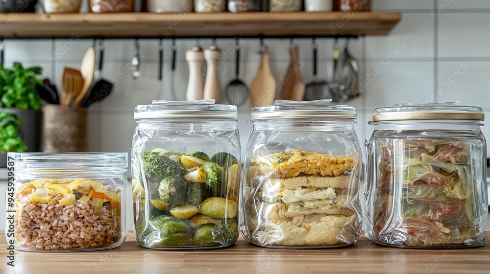 A hygienic kitchen environment with food stored in glass jars and vacuum sealed bags, demonstrating how cleanliness and thoughtful storage keep pathogens from developing A hygienic kitchen environment with food stored in glass jars and vacuum sealed bags, demonstrating how cleanliness and thoughtful storage keep pathogens from developing