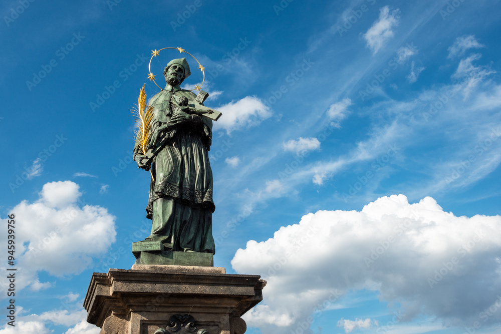 Statue of St. John of Nepomuk on Charles Bridge. Statue of St. John of Nepomuk on Charles Bridge.