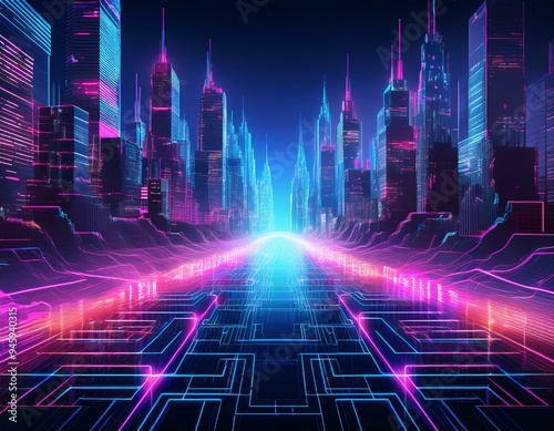 Realistic Cyberpunk Cityscape Neon Background