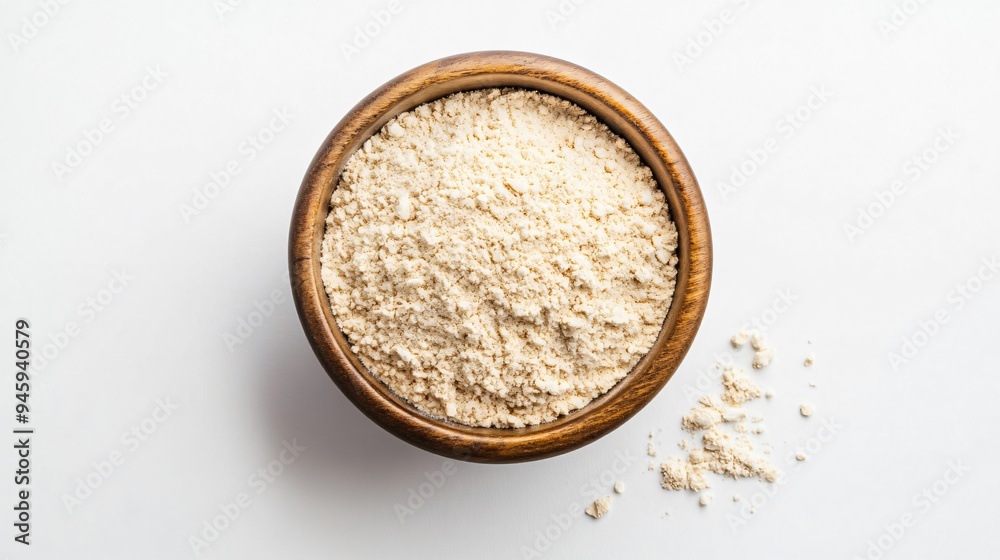Oat Flour Bowl on White Background - Top View Oat Flour Bowl on White Background - Top View