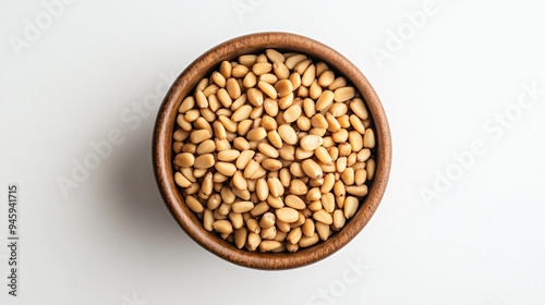 Elegant Bowl of Pine Nuts on White Background