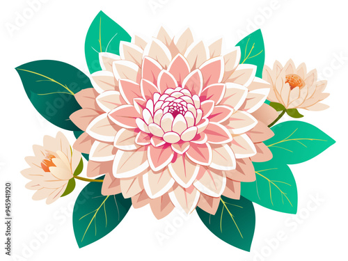 Colorful Dahlia Flower with Lush Green Leaves - vibrant dahlia flowers, showcasing a range of colors with detailed green leaves, perfect for spring and summer themes.