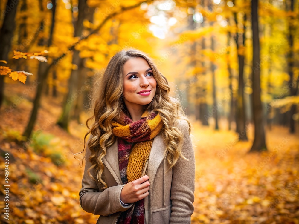 woman in autumn park, beautiful woman walking through the yellow autumn forest woman in autumn park, beautiful woman walking through the yellow autumn forest