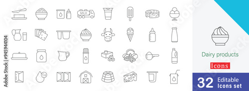 Dairy products simple line symbols set 