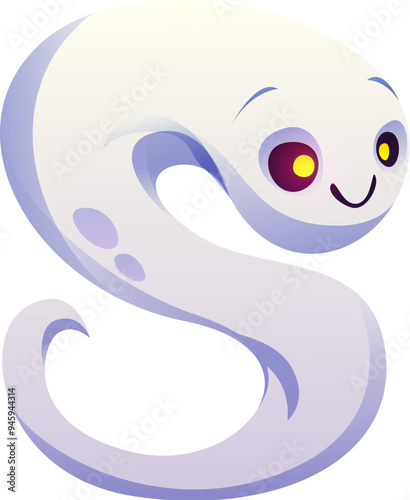 Halloween ghost font, letter S as scary boo typeface for horror evil type, vector alphabet. Halloween font of funny spooky ghost or cartoon freaky monster character of letter S for horror holiday