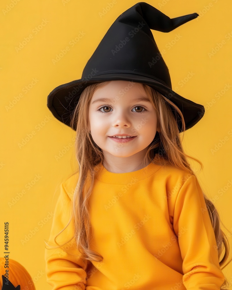 A festive and fun DIY Halloween costume for a playful child, isolated on yellow background, perfect for spooky season! A festive and fun DIY Halloween costume for a playful child, isolated on yellow background, perfect for spooky season!