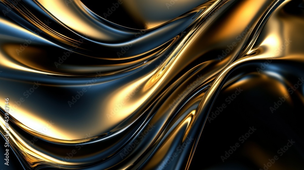 Obraz premium A swirl of dark gold and black curves with a touch of light gold in a smooth, abstract design displaying ultrafine details and circular patterns.