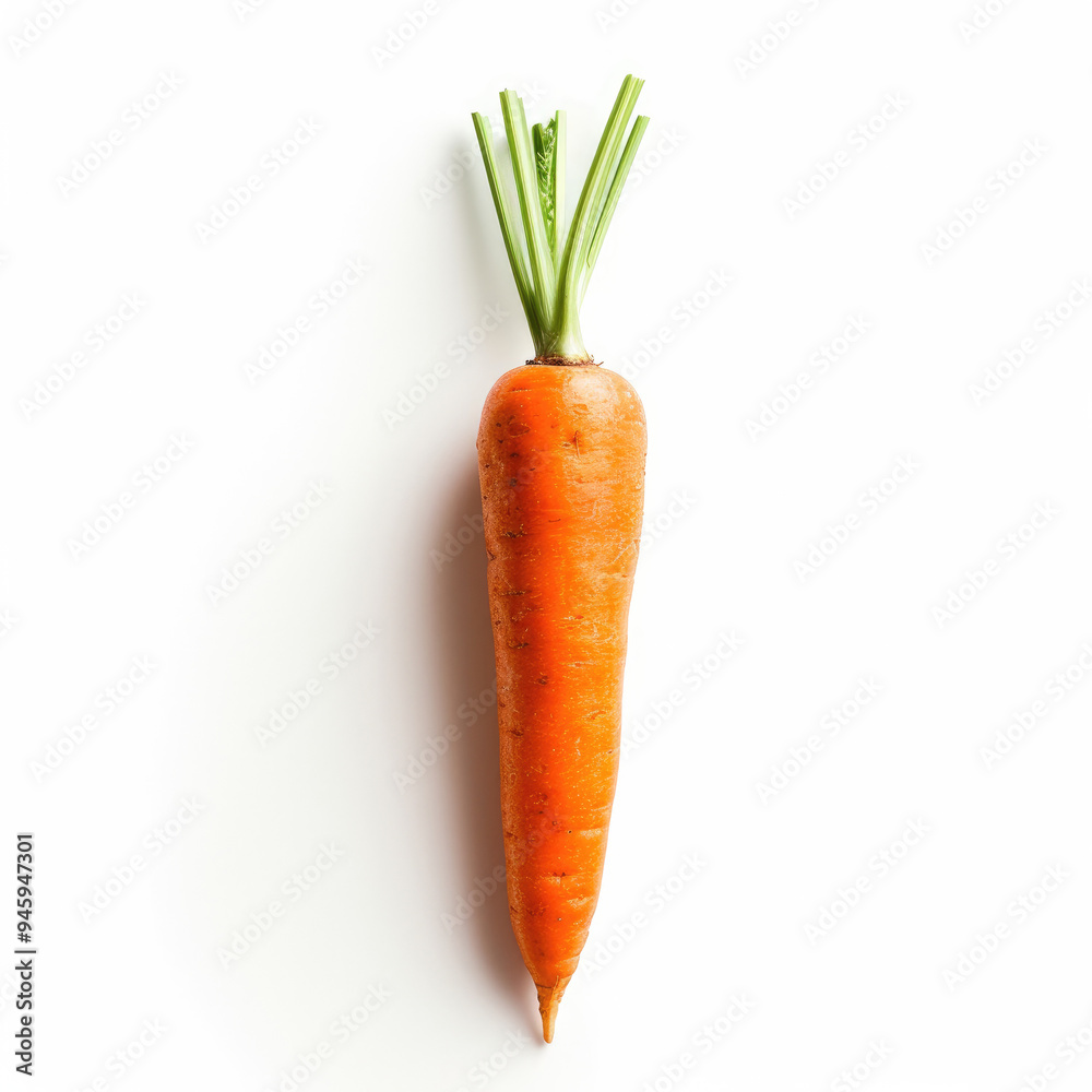 Microstock e-commerce photography, crisp image of single carrot on pure white background, Close-up shooting, emphasizing color and style Microstock e-commerce photography, crisp image of single carrot on pure white background, Close-up shooting, emphasizing color and style